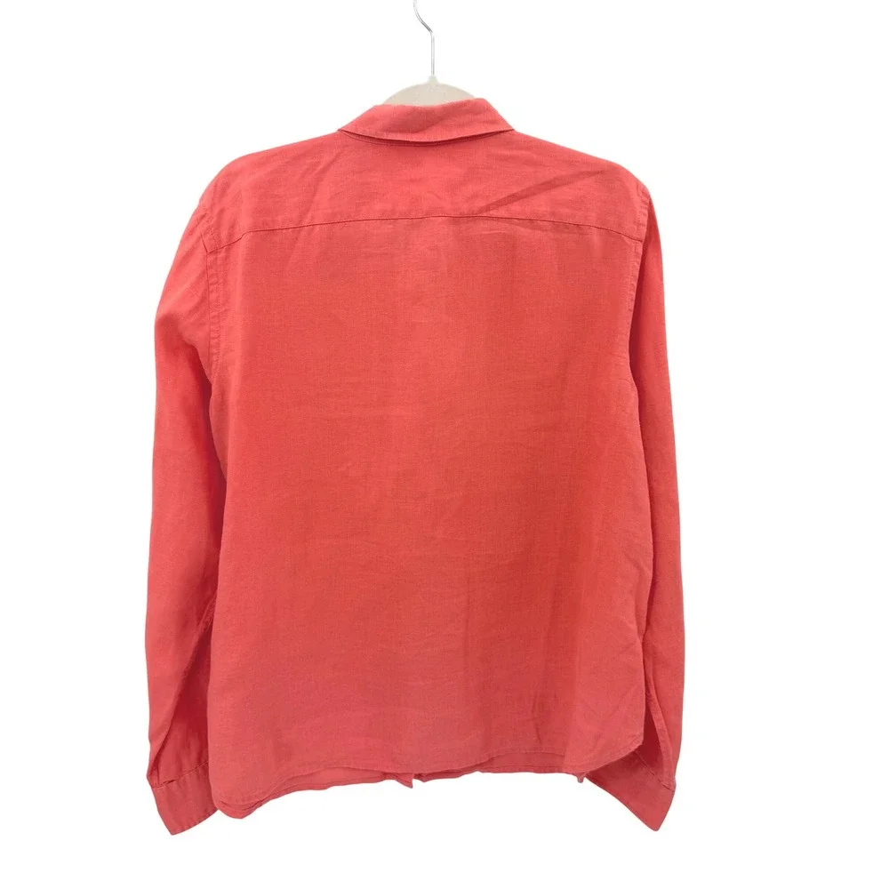 Lauren Ralph Lauren Womens XL Coral 100% Linen Roll Tab Button Up Shirt LRL Logo